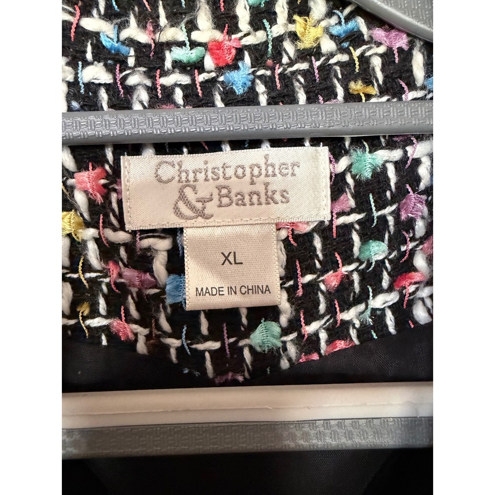 Christopher & Banks Womens XL Multi Color Confetti Tweed Zip Front Jacket Black - Picture 3 of 5